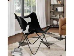 Cadeira Borboleta | Seta Chair pele de vaca genuína preto e branco SHL576452