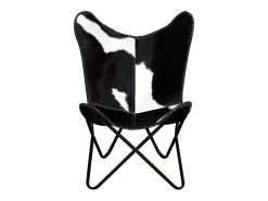 Cadeira borboleta pele de vaca genuína preto e branco