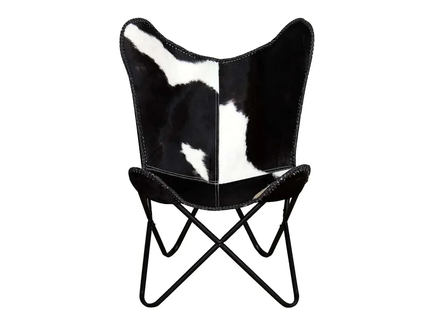Cadeira borboleta pele de vaca genuína preto e branco