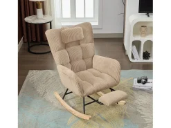 Cadeira de balanço 102×65×92 cm - assento acolchoado - encosto alto - com almofada cervical - Marrom