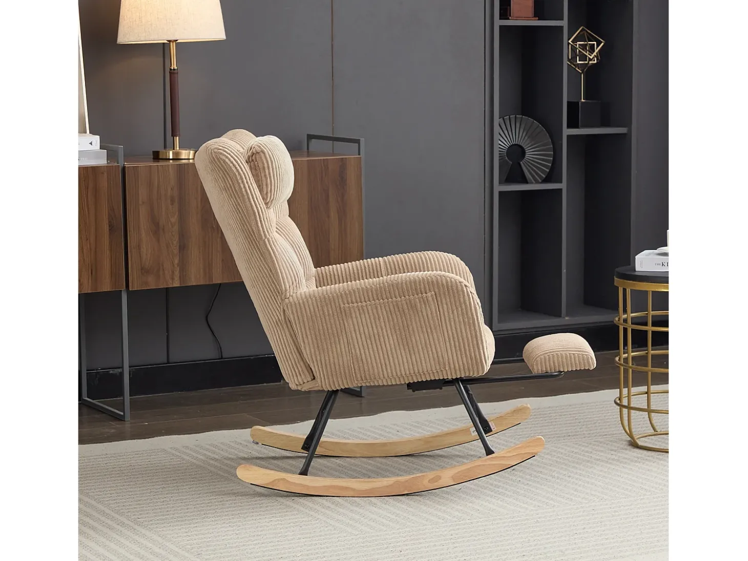 Cadeira de balanço 102×65×92 cm - assento acolchoado - encosto alto - com almofada cervical - Marrom