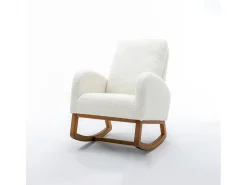 Cadeira de balanço - Encosto acolchoado - Pernas de madeira - Branco