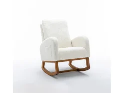 Cadeira de balanço - Encosto acolchoado - Pernas de madeira - Branco