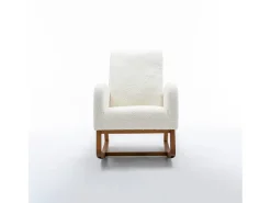 Cadeira de balanço - Encosto acolchoado - Pernas de madeira - Branco