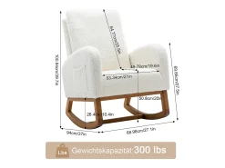 Cadeira de balanço - Encosto acolchoado - Pernas de madeira - Branco