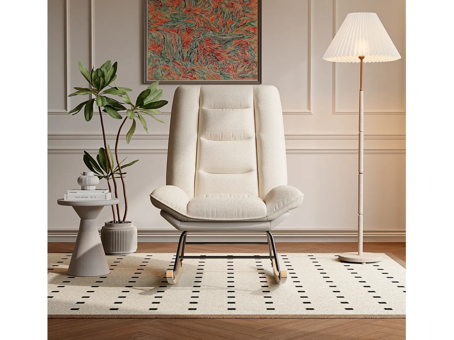 Cadeira de balanço acolchoada com encosto ajustável - Para sala de estar, quarto ou varanda - Dimensões: 90 x 77 x 98 cm