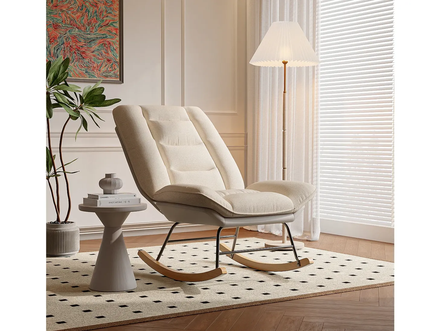 Cadeira de balanço acolchoada com encosto ajustável - Para sala de estar, quarto ou varanda - Dimensões: 90 x 77 x 98 cm