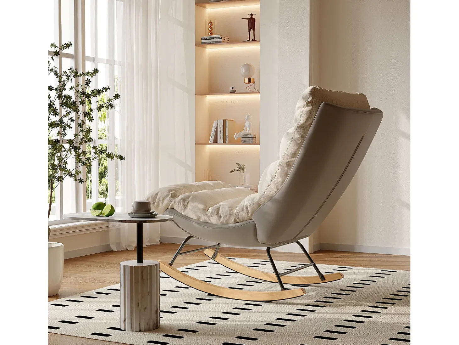 Cadeira de balanço acolchoada com encosto ajustável - Para sala de estar, quarto ou varanda - Dimensões: 83 x 72 x 93 cm