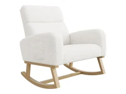 Cadeira de balanço, cadeira de relaxamento, com bolsos e pernas de madeira, veludo Teddy bege