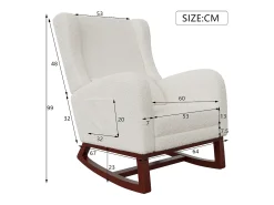 Cadeira de balanço com almofada lombar, bolso lateral e apoio para os pés, pés de madeira maciça, bege.