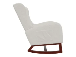 Cadeira de balanço com almofada lombar, bolso lateral e apoio para os pés, pés de madeira maciça, bege.