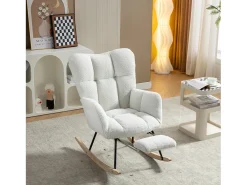 Cadeira de balanço com apoio de braços e apoio para os pés removível, em tecido Teddy branco