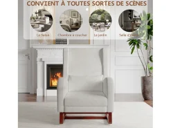 Cadeira de balanço com apoio de pernas retrátil e encosto alto em madeira maciça - Cadeira de balanço para sala de estar e quarto, carga até 150 kg - Cinza