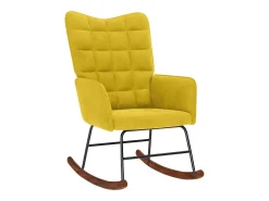 Cadeira de balanço com banco em veludo amarelo