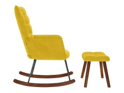 Cadeira de balanço com banco em veludo amarelo