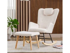 Cadeira de balanço confortável - 65 x 82 x 94 cm - com apoio de cabeça + apoio para os pés - madeira - branco