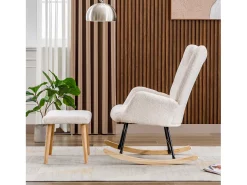 Cadeira de balanço confortável - 65 x 82 x 94 cm - com apoio de cabeça + apoio para os pés - madeira - branco