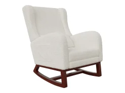 Cadeira de balanço de madeira maciça com apoio de pernas retrátil e encosto alto - Cadeira de balanço para sala de estar e quarto - Até 150 kg - Bege