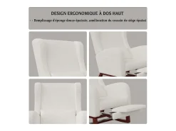 Cadeira de balanço de madeira maciça com apoio de pernas retrátil e encosto alto - Cadeira de balanço para sala de estar e quarto - Até 150 kg - Bege
