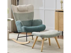 Cadeira de balanço de tecido bouclé com apoio para os pés e para a cabeça - 65,5 x 83 x 95 cm - Multicolorido