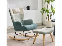 Cadeira de balanço de tecido bouclé com apoio para os pés e para a cabeça - 65,5 x 83 x 95 cm - Multicolorido