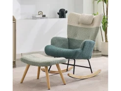 Cadeira de balanço de tecido bouclé com apoio para os pés e para a cabeça - 65,5 x 83 x 95 cm - Multicolorido