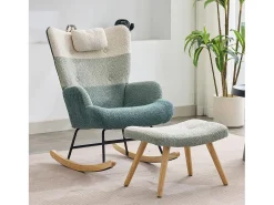 Cadeira de balanço de tecido bouclé com apoio para os pés e para a cabeça - 65,5 x 83 x 95 cm - Multicolorido