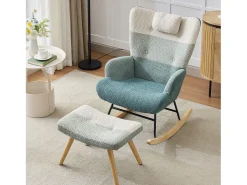 Cadeira de balanço de tecido bouclé com apoio para os pés e para a cabeça - 65,5 x 83 x 95 cm - Multicolorido