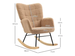 Cadeira de balanço de veludo bouclé marrom, cadeira de balanço com braços