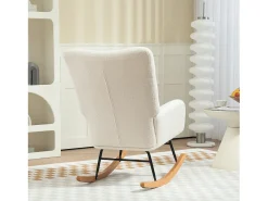 Cadeira de balanço de veludo Teddy branco creme, cadeira de balanço com braços