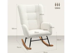 Cadeira de balanço de veludo Teddy branco creme, cadeira de balanço com braços