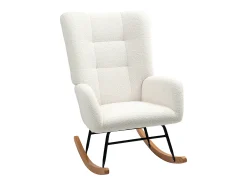 Cadeira de balanço de veludo Teddy branco creme, cadeira de balanço com braços