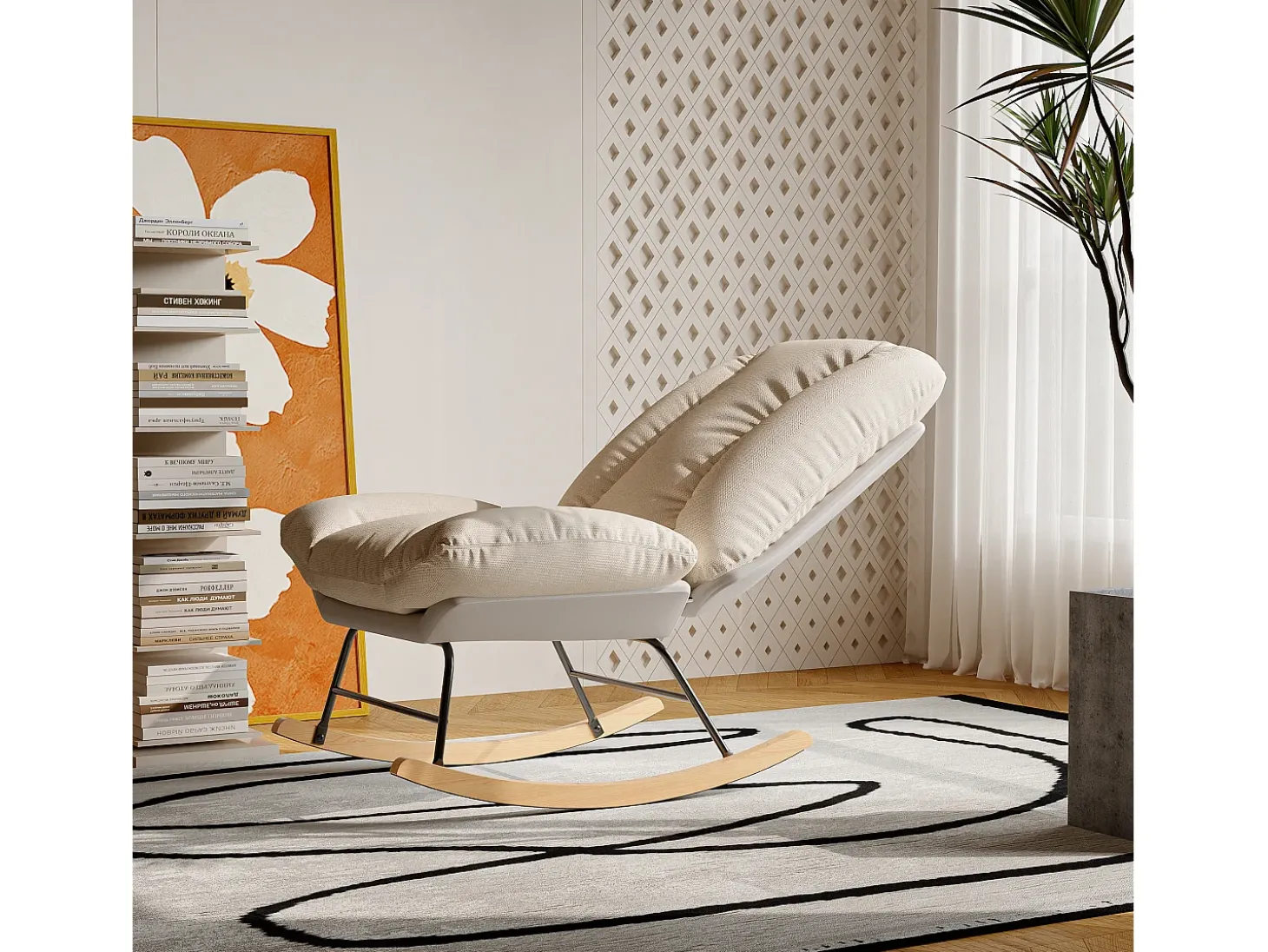 Cadeira de balanço estofada - com encosto ajustável, para sala de estar - quarto