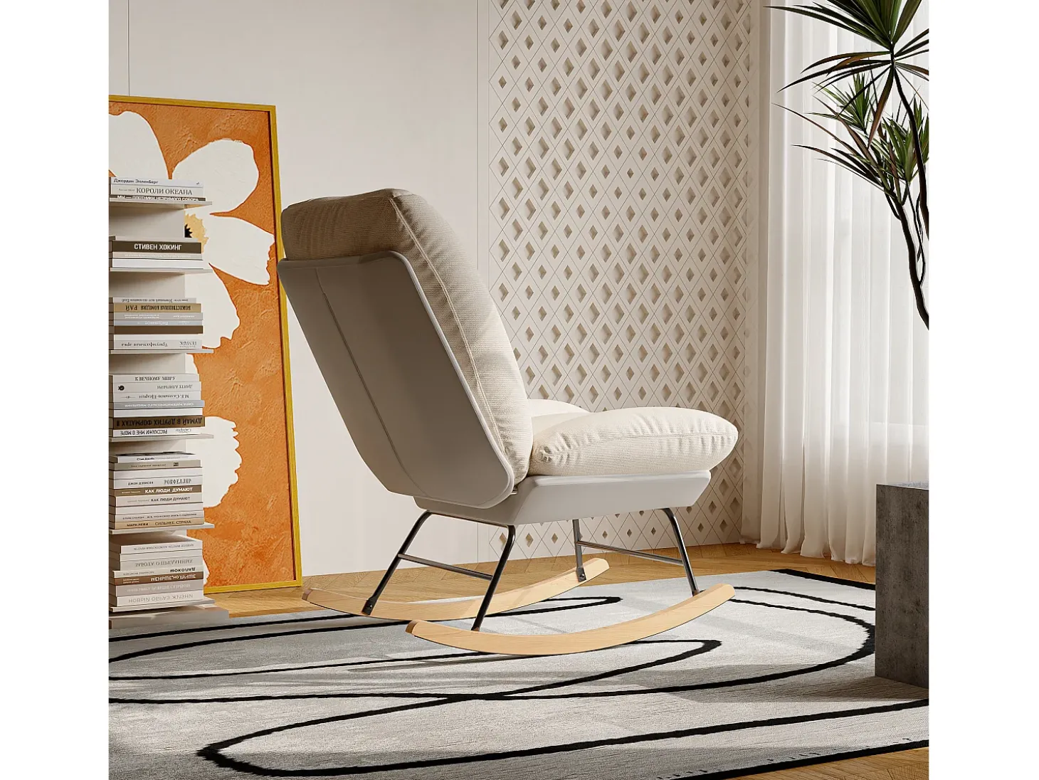 Cadeira de balanço estofada - com encosto ajustável, para sala de estar - quarto