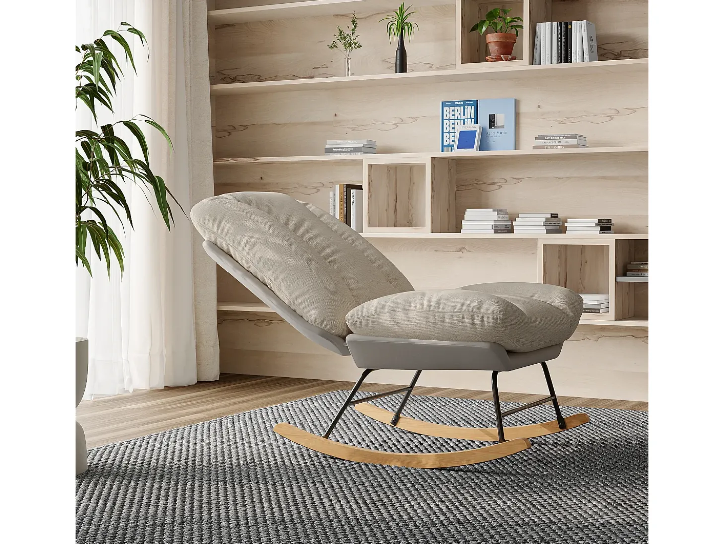 Cadeira de balanço estofada - com encosto ajustável, para sala de estar - quarto