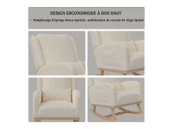 Cadeira de balanço, poltrona com almofada acolchoada, bolso lateral e apoios de braço, linho, bege