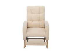 Cadeira de balanço Teddy Velvet com apoio para os pés e braços - 132 x 50 x 99 cm - Estrutura de madeira maciça - Bege