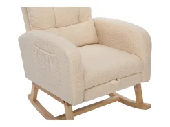 Cadeira de balanço Teddy Velvet com apoio para os pés e braços - 132 x 50 x 99 cm - Estrutura de madeira maciça - Bege