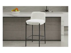 Cadeira de balcão ELISE na cor branca, dimensões A91 x L44 x P42 cm, ideal para um balcão moderno.