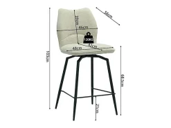 Cadeira de balcão giratória CROFT – Tecido cru – Pés de metal preto – Altura 103 cm – Estilo design/industrial