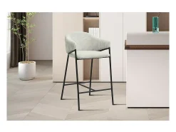 Cadeira de balcão IMANY – Veludo cotelê cinza claro – Com braços – Pés de metal preto – Estilo design/industrial