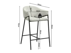 Cadeira de balcão IMANY – Veludo cotelê cinza claro – Com braços – Pés de metal preto – Estilo design/industrial