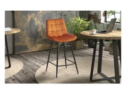 Cadeira de balcão 'Jute' Veludo Laranja, dimensões: A95 x L46 x P36 cm