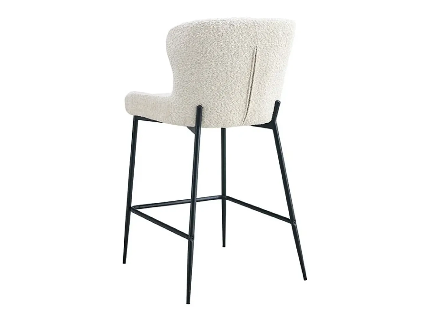 Cadeira de balcão LISE – Tecido bouclé na cor branco cru – Pés em metal preto – Estilo design/industrial