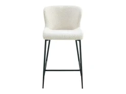 Cadeira de balcão LISE – Tecido bouclé na cor branco cru – Pés em metal preto – Estilo design/industrial