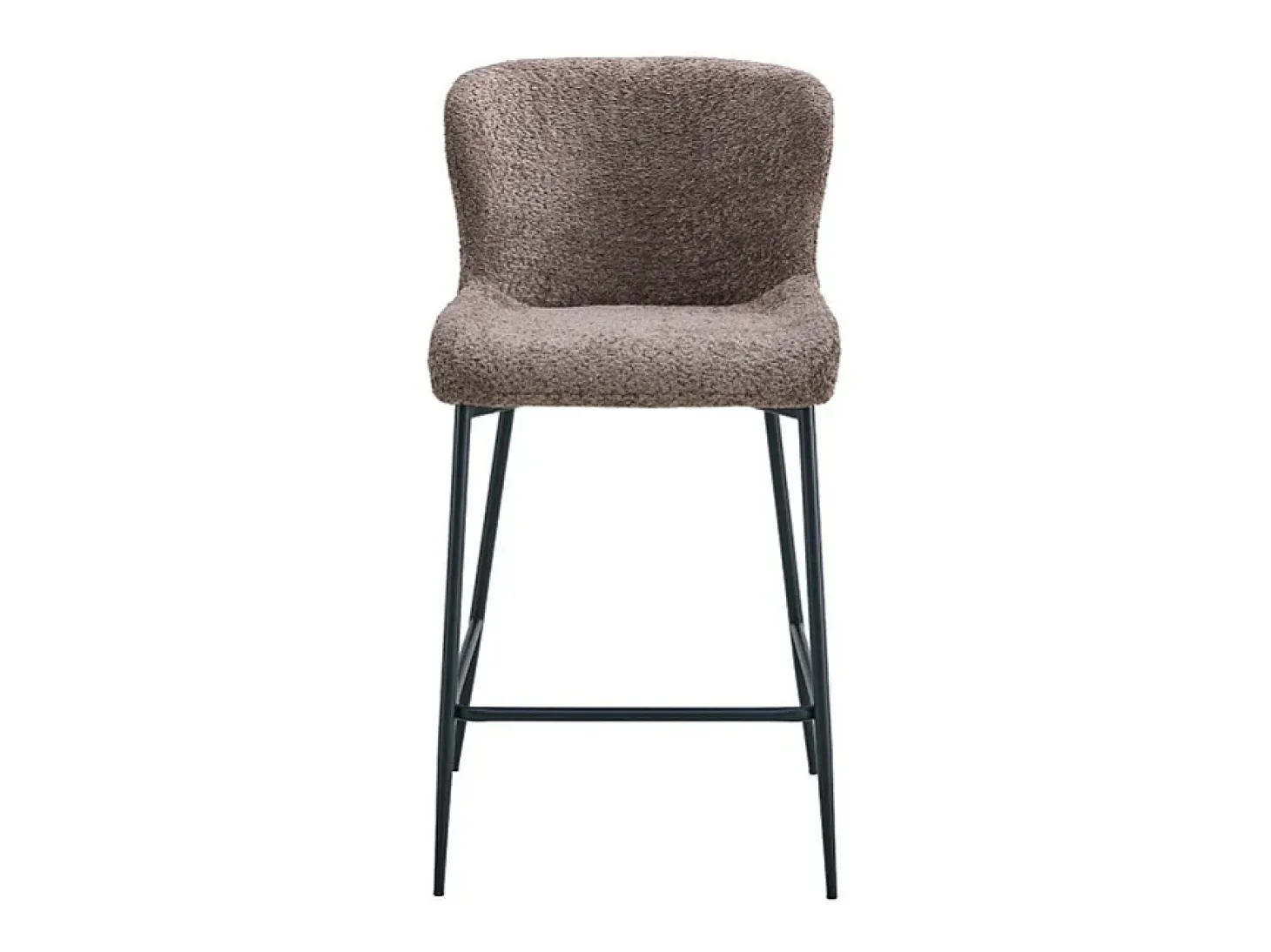 Cadeira de balcão LISE – Tecido bouclé na cor areia – Pés de metal preto – Estilo design/industrial
