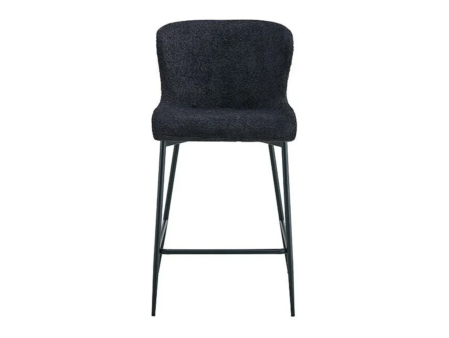 Cadeira de balcão LISE – Tecido bouclé na cor cinza escuro – Pés de metal preto – Estilo design/industrial