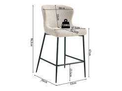 Cadeira de balcão LISE – Tecido bouclé bege – Pés em metal preto - Estilo design/industrial
