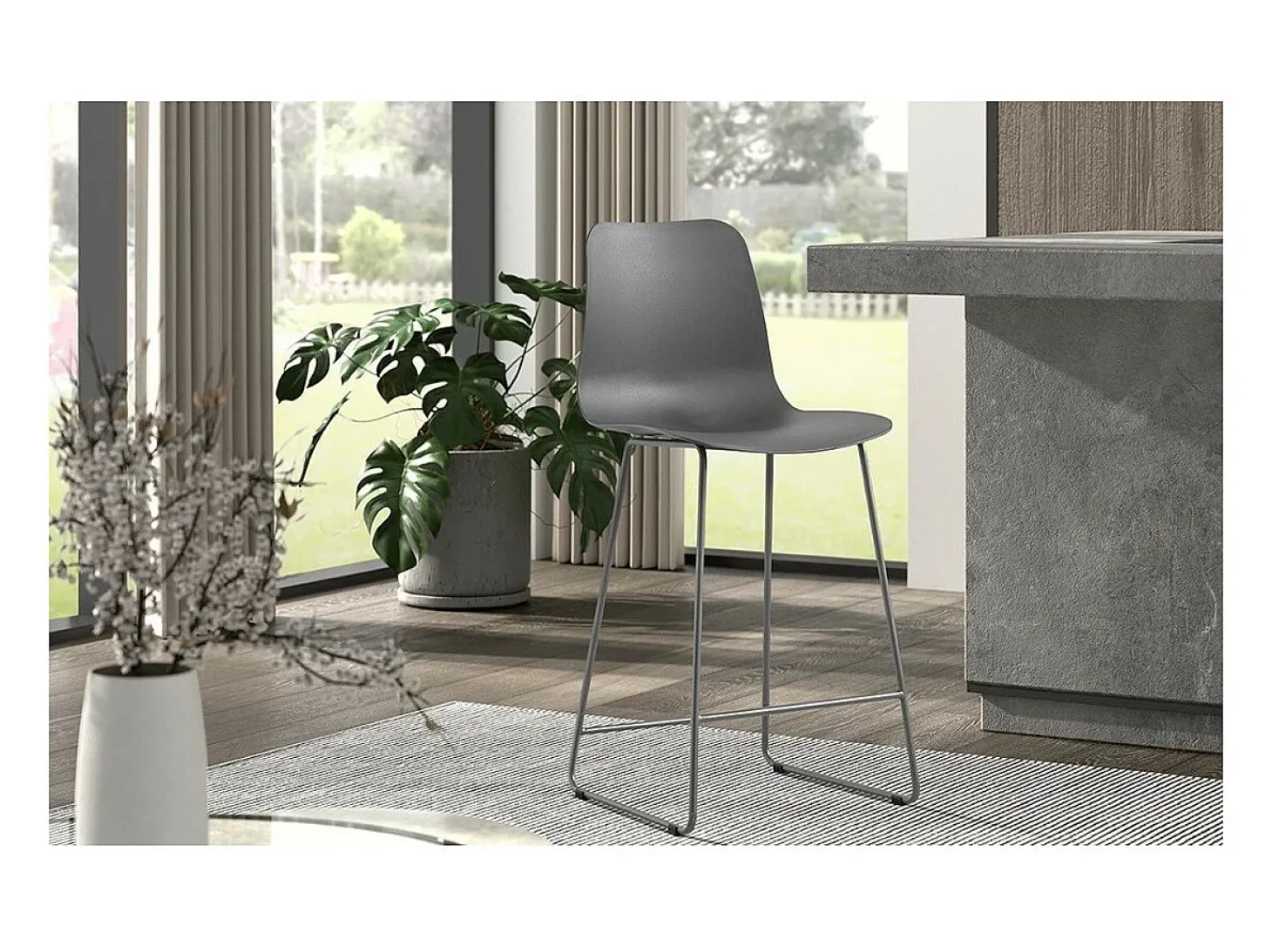 Cadeira de balcão 'Mario' PP Cinza, dimensões: A100,5 x L51 x P44cm