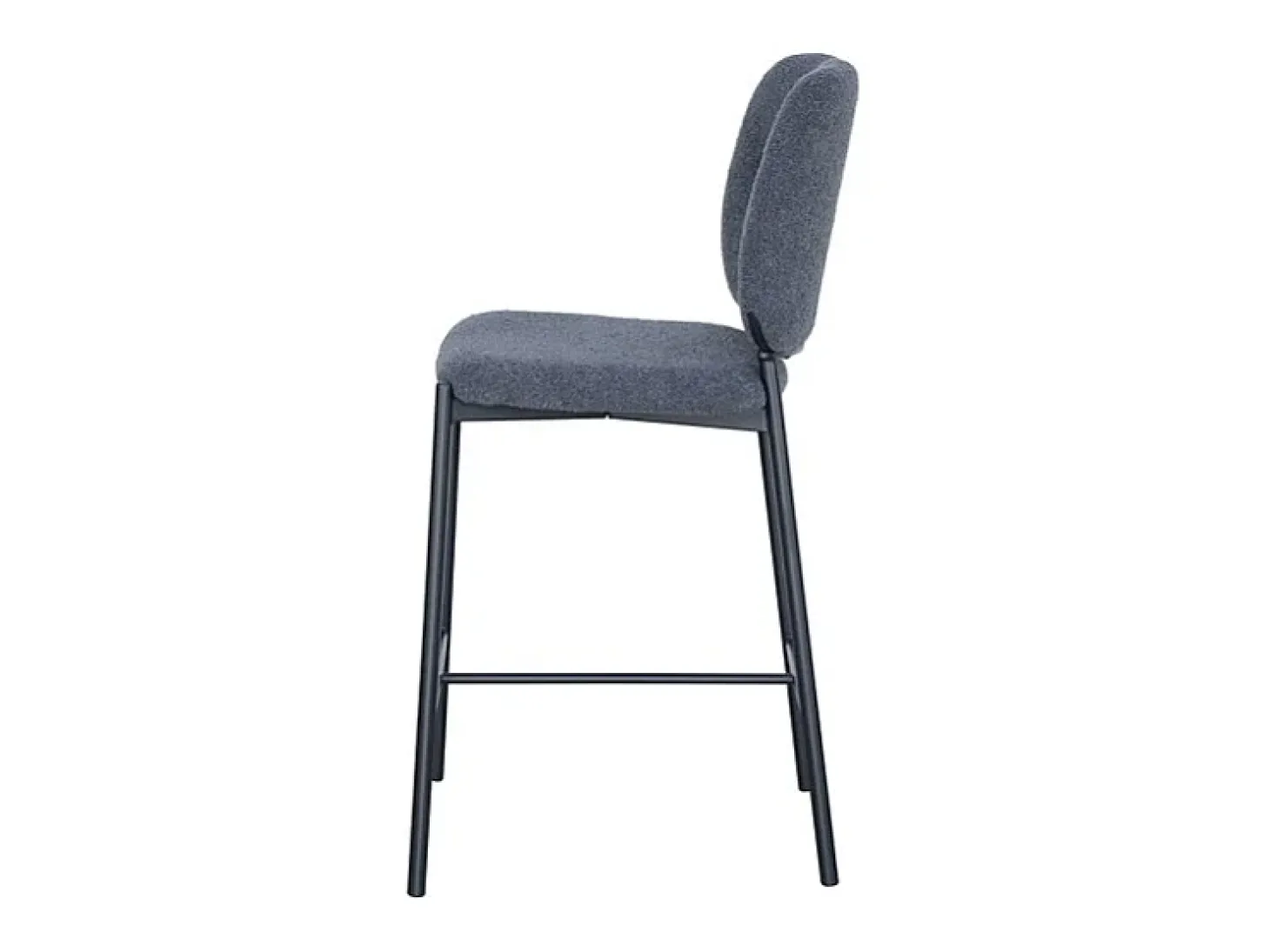 Cadeira de balcão RITA – Tecido cinza escuro – Pés em metal preto – Altura 99 cm – Estilo design/industrial